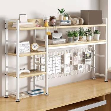 Imagem de Prateleira organizadora de armazenamento de mesa de escritório estante de aço carbono, prateleiras em camadas de ferro, estante de mesa de metal com painel de grade (A 115 * 90 * 20 cm)