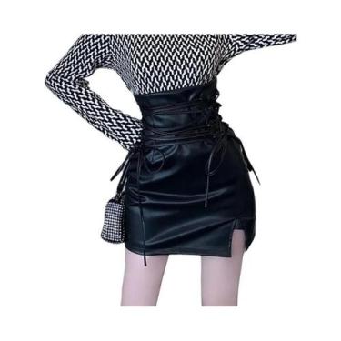 Imagem de Saia Mini De Couro Preto Gótico, Cintura Alta, Ajuste Slim, Com Zíper 
