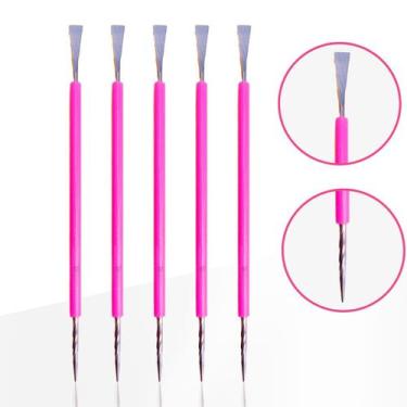 Imagem de Kit 5 Espátula Cutícula Manicure Mista Cutelaria Rosa Silicone Empurra