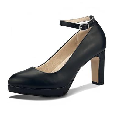 Imagem de UMECOOL Bico fechado clássico salto alto plataforma salto alto bico redondo confortável plataforma baixa Mary Jane sapato sapato tira tornozelo sapatos para trabalho casual casamento, Poliuretano