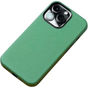 Imagem de FULNES Capa para Apple iPhone 14 Plus 6,7 polegadas 2022, textura de lichia italiana totalmente envolvida à prova de choque capa de telefone traseira [proteção de tela e câmera] (cor: verde)