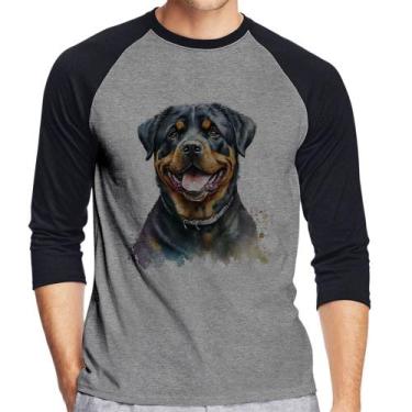 Imagem de Camiseta Raglan Cachorro Rottweiler Manga 3/4 - Foca na Moda, Cinza, P