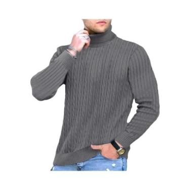 Imagem de Suéter Masculino Slim Fit De Gola Alta Em Tricô, Quente Para Outono E 