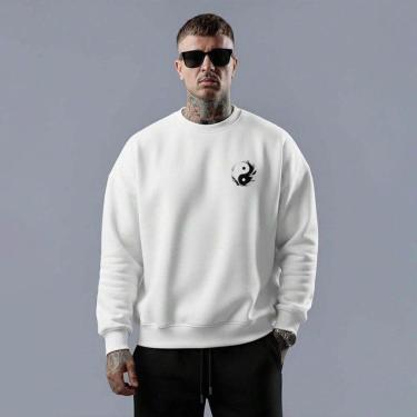 Imagem de Blusa moletom gola careca em algodão Yinyang Streetwear Moda retrô Vintage Arte Estilo-Unissex