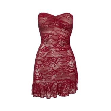 Imagem de Minivestido de renda vermelha sem alças da Princess Polly Lower Impact, Vermelho, 42