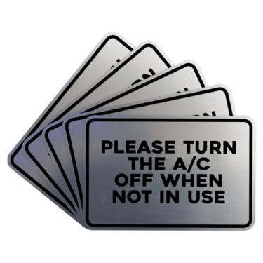 Imagem de Moldura clássica, desligue o A/C quando não estiver em uso, placa de porta ou parede | Placa ecológica para casa (prata escovada) - pequena (pacote com 5)