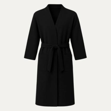Imagem de Roupão de Banho Adulto Unissex 100% Poliéster Felpudo - Extra Macio, Absorvente e Ideal para Relaxamento Doméstico (Preto)