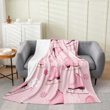 Imagem de Cobertor de flanela infantil para patinação no gelo, cobertor de cama sonhador de floco de neve para meninas e mulheres, patinação artística, jogos de esportes de inverno, cobertor felpudo rosa