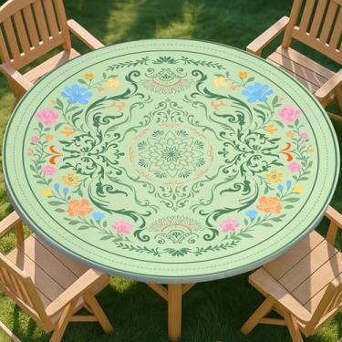 Imagem de pickyNproud Toalha de mesa redonda impermeável redonda com elástico serve para mesas redondas de 91 a 112 cm para jantar, ao ar livre, piquenique