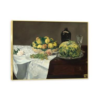 Imagem de NHLDZYH Moldura dourada. Tela de frutas botânicas vintage, impressão de estilo de pintura a óleo vintage, decoração de jantar country de fazenda, pronta para pendurar. A68. 60 x 80 cm.