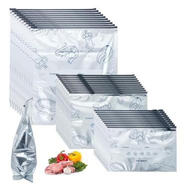 Imagem de Sacos reutilizáveis de armazenamento seláveis de folha de alumínio, sacos de freezer para alimentos, sacos de armazenamento reutilizáveis para freezer com zíper a vácuo para carne de frutas vegetais