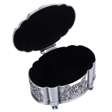 Imagem de KUIDAMOS Caixa de Armazenamento de Joias Esculpidas Ovais Vintage para Anéis, Brincos, Pulseiras, Colares, Bugigangas, Organizador de Liga de Zinco para Mulheres e Meninas