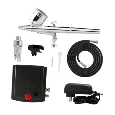 Imagem de Baoblaze Kit de aerografia com compressor de alta pressão super silencioso para iniciantes, com mangueira, para pintura e grafismo automotivo, Preto