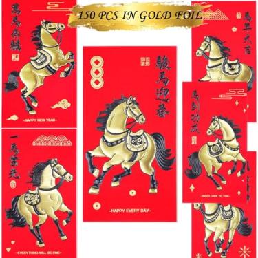 Imagem de Envelopes vermelhos de Ano Novo Chinês Envelopes de Ano Novo Lunar Envelope Vermelho Cavalo 2026 Li Xi Lucky Money Melhores Desejos Envelope Preto Dourado 150 Peças Grande