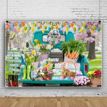 Imagem de XMJJKUF Feliz dia de Páscoa, cenário fotográfico para fotografia, 3 x 2,4 m, verde, ovos coloridos, primavera, cores mistas, flores, decoração, crianças, bebê, Páscoa, fundo fotográfico, adereços para