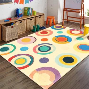 Imagem de AQQA Tapete infantil divertido para área educacional, 1,8 x 2,7 m, estampa de manchas coloridas, tapetes laváveis para sala de aula, antiderrapante, fino, lã sintética, tapetes grandes para quarto de