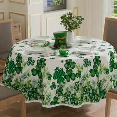Imagem de XCHI Aquarela trevos verdes trevos toalha de mesa de dia de São Patrício toalha de mesa redonda toalha de mesa lavável para decoração de sala de jantar em casa 70 x 70 polegadas