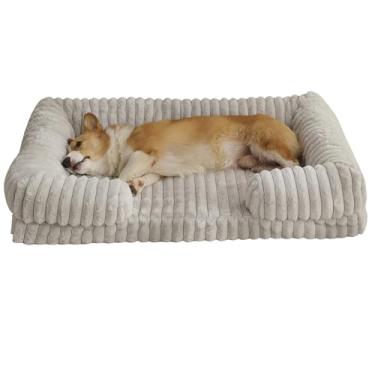 Imagem de Cama de Cão Gatos São Pet Colchonete ImpermeáVel e FáCil de Limpar Sofá de Cachorro de Espuma de MemóRia de Caixa Ovos(Beige,40X35X12cm)