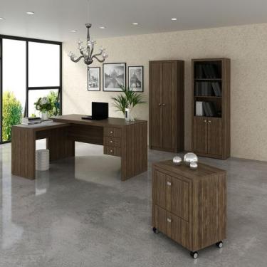 Imagem de Conjunto de Escritório com 2 Armários, Mesa com Apoio Lateral 3 Gaveta