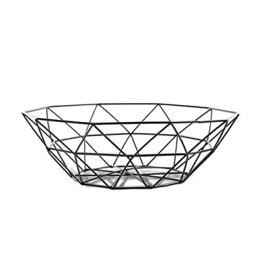 Imagem de Decoração de pratos de frutas - Tigela de frutas arte geométrica moderna prato de frutas oco cozinha sala de estar mesa de jantar cesta de armazenamento de metal criativo prato de frutas preto pratos