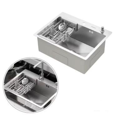 Imagem de Cuba Cozinha Gourmet Quebec Quadrada 60cm Aço Inox 304 com Cesto Escor