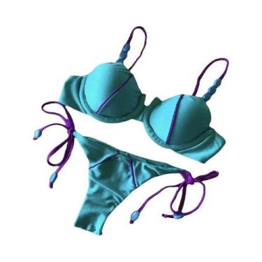 Imagem de Biquini Azul Push Up - Conjunto Sexy Micro Maiô para Praia, BR-P, Nota