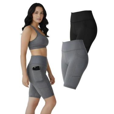 Imagem de Kit 2 Bermudas Fitness Feminina Bolsos Laterais Para Celular Cor:Vinho