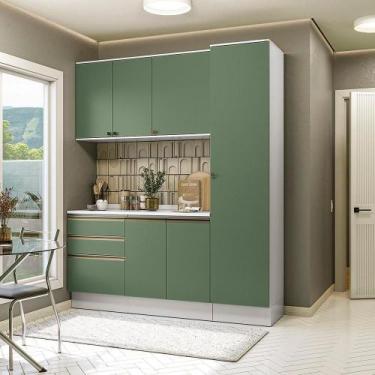 Imagem de Armário De Cozinha Compacta 100% Mdf 190cm Branco/verde Celeste Kappes