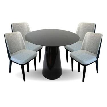 Imagem de Conjunto Mesa de Jantar Cone 110 cm Laca Preta com 4 Cadeiras Londres 