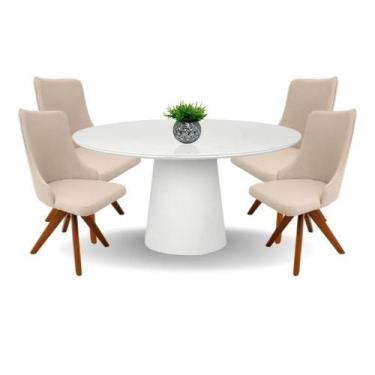 Imagem de Conjunto Mesa de Jantar Cone 100 cm Laca Branca + Vidro Com 4 Cadeiras