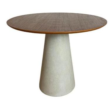Imagem de Mesa de Jantar Cone Redonda 110 cm Tampo Imbuia Base Concreto - Person