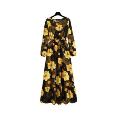Imagem de Vestido Maxi Floral Feminino Para Primavera E Verão, Casual, Manga Lon