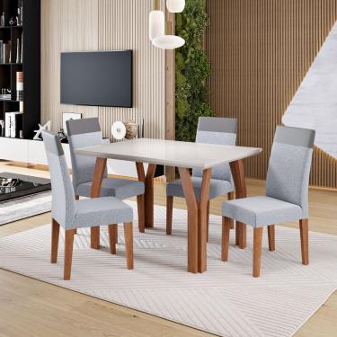 Imagem de Conjunto Sala de Jantar Mesa 120cm Tampo e Vidro Atlas com 4 Cadeiras Paris Madetal - Mel/Nude/Cinza