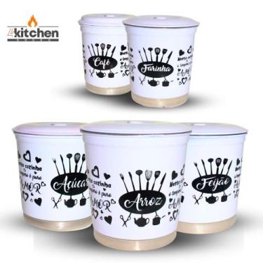 Imagem de Jogo Kit Lata Porta Mantimento em Aluminio Branco com Nome - Fortplast