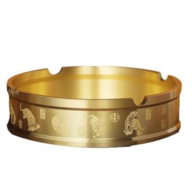 Imagem de Cinzeiro portátil redondo latão suporte de mesa escritório doméstico metal interno grande cinzeiros simples sala de estar cinzeiro para exterior