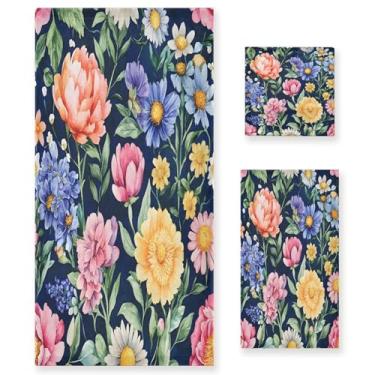 Imagem de xigua Conjunto de toalhas de banheiro de flores silvestres em aquarela absorvente macio 3 peças toalha de banho toalha de mão toalhas decorativas para banheiro, academia, hotel, praia, piscina