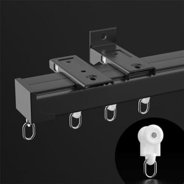 Imagem de Sistema de trilhos de cortina de alumínio resistente, curva de canto de 90 graus para cortinas de chuveiro em forma de L/U, varões divisores de quarto, suporte de teto/parede, preto, 100 cm