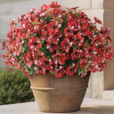 Imagem de GLIDLION 24 pacotes de glória artificial da manhã e eucalipto para uso ao ar livre, flor de seda falsa realista resistente a UV para decoração de casa de fazenda (vermelha)