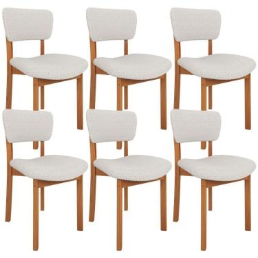 Imagem de Kit 06 Cadeiras Para Sala De Jantar Cozinha Living Estofada Dara L02 Bouclê Cru - Lyam Decor