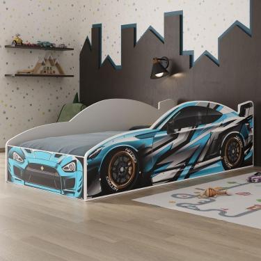 Imagem de Cama Carro 100% MDF Infantil Montessoriana Para Colchão 88x188cm Multimóveis MP4318 Azul