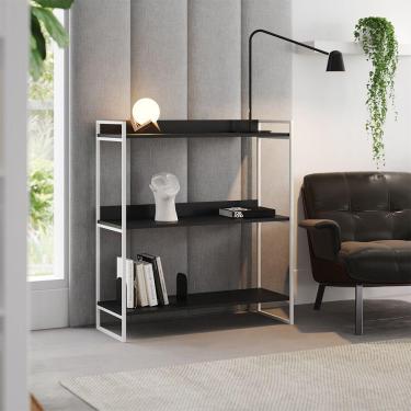 Imagem de Nicho 3 Prateleiras 95cm Industrial Córdoba Branco E Preto Marrom