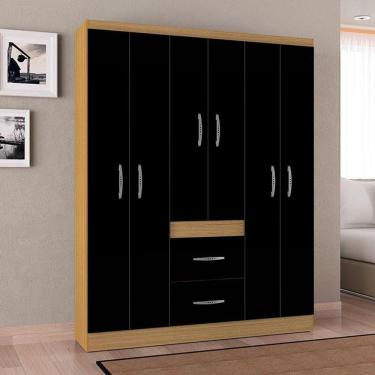Imagem de Guarda Roupa Casal Ambiente Milão 6 Portas Damasco Preto - Poquema