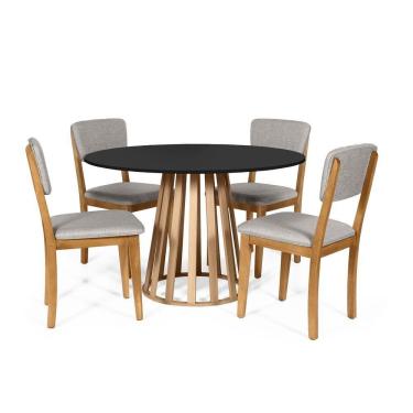 Imagem de Mesa De Jantar Redonda Gabi Pret/jade Com 4 Cadeiras Estofadas Ella Cinza Claro