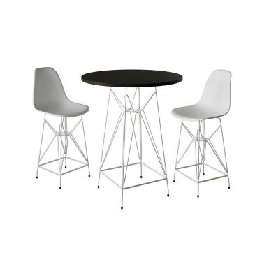 Imagem de Jogo Mesa Bistrô Eames Preta 60Cm 2 Banquetas Branca Base Ferro Branco - Cor: Preto
