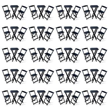Imagem de Kit De 20 Conjuntos Dobrável Bistrô Preto De Mesa Com 2 Cadeiras Cor: Preto