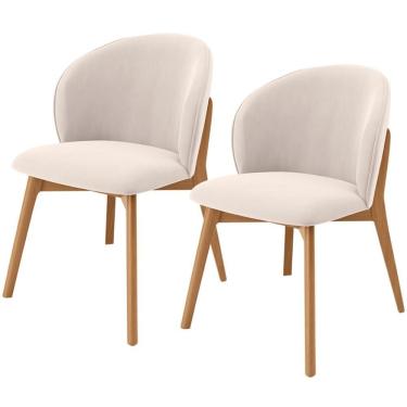 Imagem de Kit 02 Cadeiras De Jantar E Estar Living Estofada Mia L02 Suede Bege