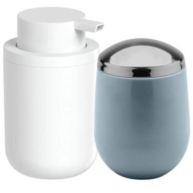 Imagem de Kit Dispenser Sabonete Líquido Branco 300ml e Porta Algodão Cotonete A