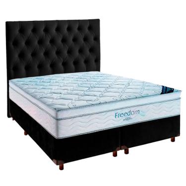 Imagem de Cama Box Preto + Colchão Queen Freedom Ortobom + Cabeceira