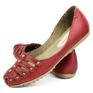 Imagem de Sapato Sapatilha Salomé de Couro Retrô Vermelha Izabella Araújo, Verme