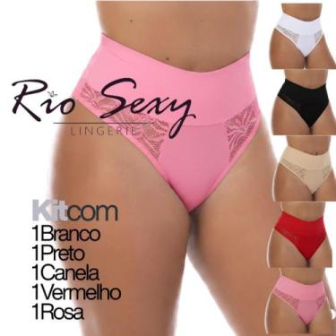 Imagem de Kit 5 Calcinhas Cintura Alta Microfibra detalhe Renda Conforto Dia a D